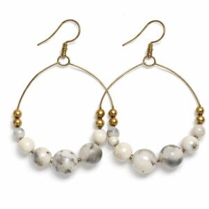 Elegant Gold and White Beaded Hoop Earrings